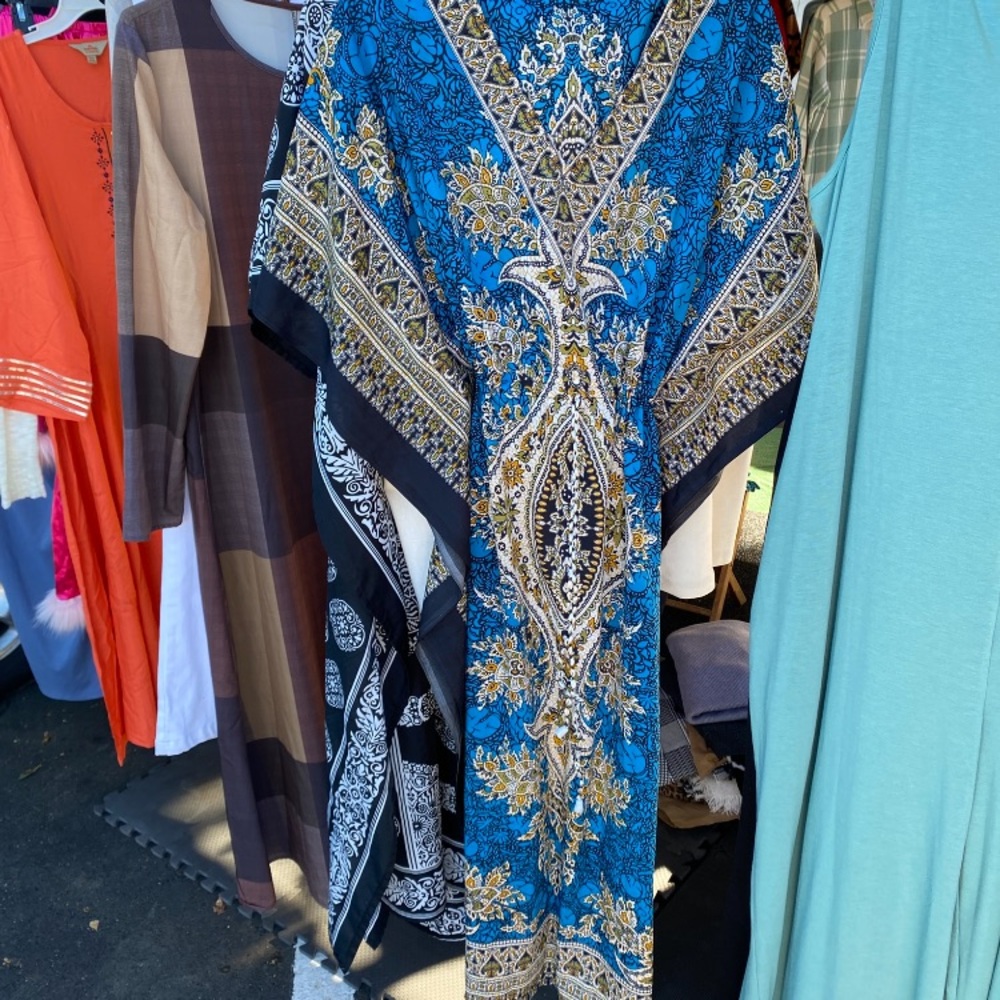 Source Unknown Blue And Gold Patterned Dress - image 1